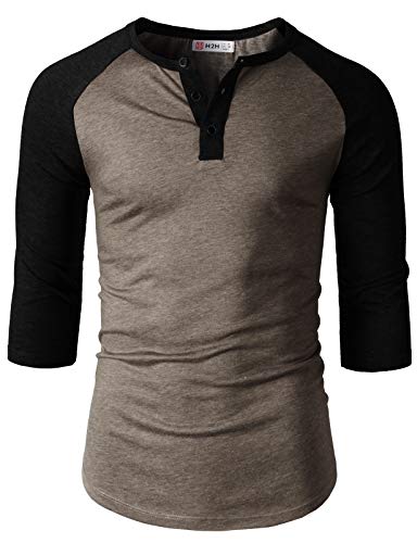 image for H2H Mens Casual Slim Fit Raglan Baseball Three-Quarter Sleeve Henley T