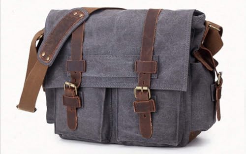 Image of Sechunk Vintage Military Leather Canvas Laptop Bag Messenger Bags Medium