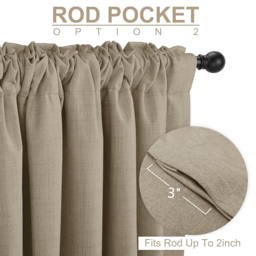 Image of Faux Linen Total Blackout Sliding Door Curtains 108 Inches Long Plaza Taupe | 100% Blackout Shield Back Tab /Rod Pocket Sliding Door Curtains, Thermal Insulated Curtains 1 Panel Set, 100 inchW x 108 inchL