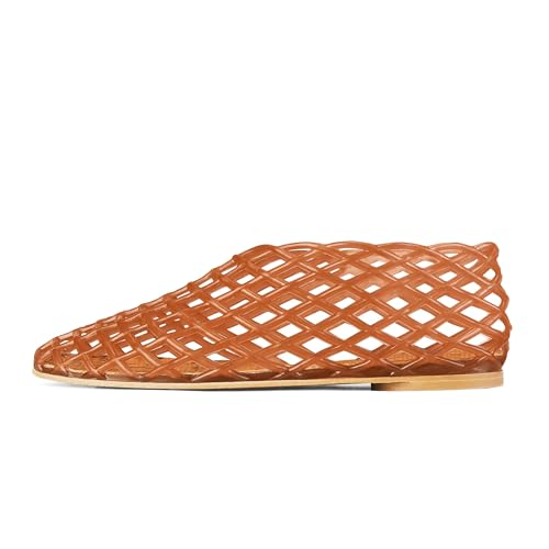 Image of Jelly Mesh Ballet Flats for Women Fishnet PVC Clear Hollow Jellies Sandals Comfortable Beach Ballerina Flats Shoes
