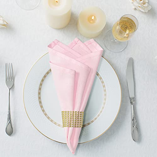 Ploymono Set Of 24 (12 Napkins+ 12 Napkin Rings) Pink Heavy Duty Cloth Napkins Suit, 17 × 17 Inch Polyester Dinner Napkins With Hemmed Edges, Great For Weddings, Parties, Dinner & More #TOP3