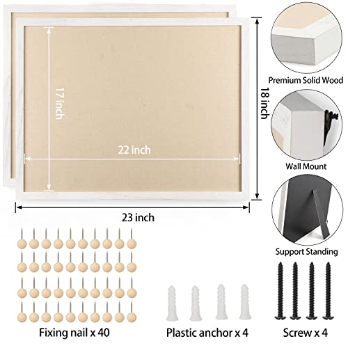Miratino 2-Pack Large Bulletin Board 23x18 inch with Linen Wood Boards Wall Decor Hanging Pin Wood Framed Display Bulletin Cork Photo Picture Board for Room School Office 40-Pushpin Vintage White - Thumbnail 4