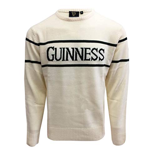 Guinness Official Men's Knit Sweater With Green Text Cream Colour Medium