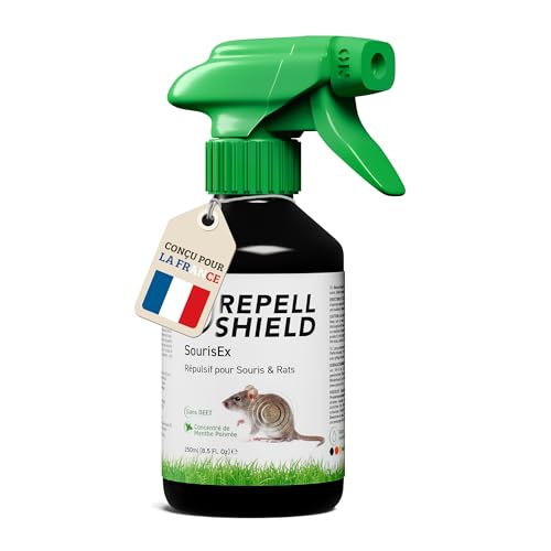 RepellShield® Répulsif Anti Souris & Anti Rat -250ml- Non Tachant, Usage Intérieur & Extérieur, Huile Essentielle Menthe Poivrée, Résultats en 7-10 Jours - Anti...