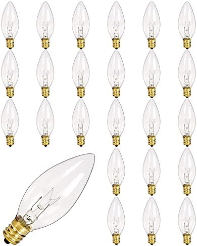Konictom 25 Pack Candle Light Bulbs,Crystal Clear Torpedo Tip Candelabra Replacement Bulbs Fit C7/E12 Candelabra Base,7 Watt C26 Replacement Night Light Bulb for Electric Window Candle Lights