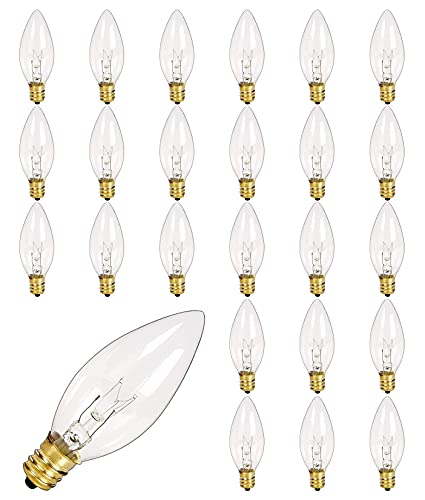 Romasaty 25PK Crystal Clear Torpedo Tip E12 Candelabra Light Bulbs Transparent Candle Light Bulbs for Chandeliers Electric Window Candle Lamps Ceiling Fan Lights Pendants Fireplace - 7W - 120 V