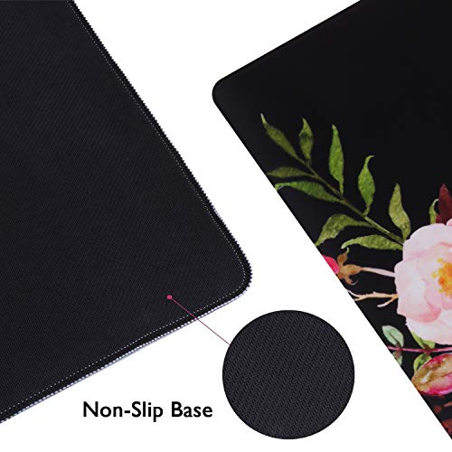 Image of iCasso Extended Gaming Mouse Pad (35.4x15.7 in), Large Non-Slip Rubber Base Mousepad with Stitched Edges, Waterproof Keyboard Mouse Mat Desk Pad for Work, Game, Office, Home (Flower)