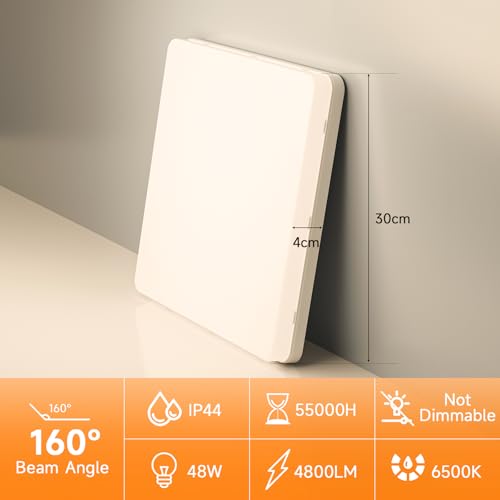 Miniatura 2 de Easy Eagle Led Lámpara De Techo 48w 4800lm Moderna Cuadrada Plafón Luz Led 3000k Lámpara Panel Ip44 Impermeable Para Baño Sala Dormitorio Cocina Oficina Comedor Ø30cm