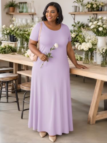 Image of PinkPatty Plus Size Dress for Women Casual Crew Neck Short Sleeve Maxi Dress Oversized Summer Beach Dresses with Pockets