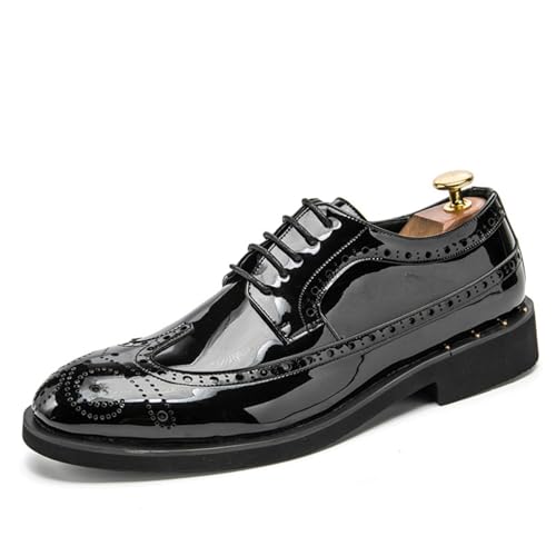 Image of Men's Sparkle Patent Leather Brogue Wingtip Lace Up Dress Oxford Shoes Tuxedo Modern Round Toe Slip On Derby Shoes for Wedding Evening Party
