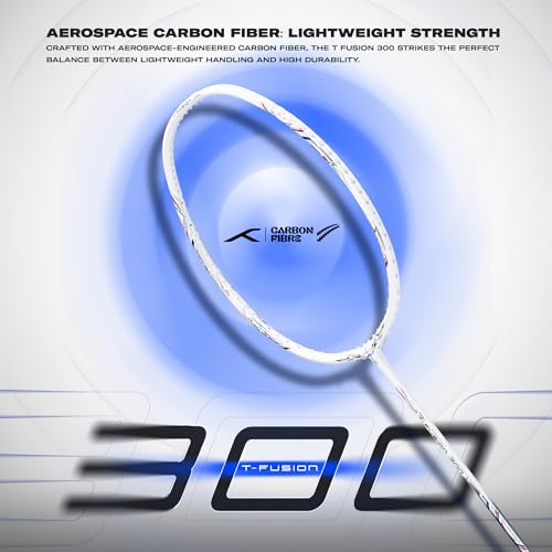 Image of Hundred T-Fusion 300 Unstrung Badminton Racket with Full Cover | 79 Grams | Maximum Tension ≤32 to 34 lbs (White /Silver)