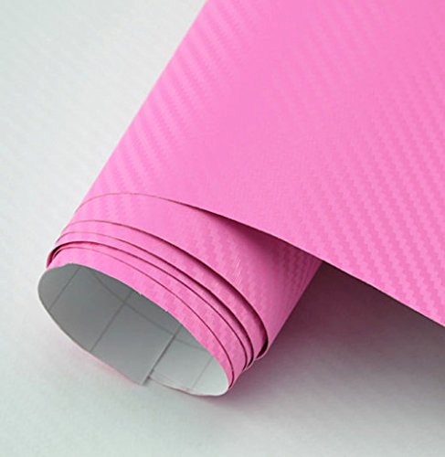 DIYAH 3D Pink Carbon Fiber Film Twill Weave Vinyl Sheet Roll Wrap DIY Decals (120" X 60" / 10FT X 5FT)