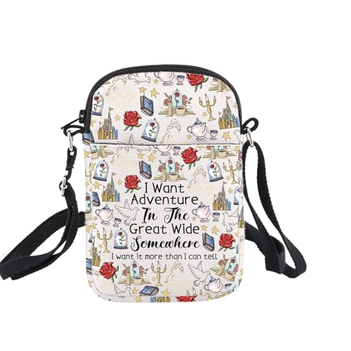 BNQL Beauty Inspired Crossbody Bag Princess Gift I Want Adventure In The Great Wide Somewhere Cartoon Movie Crossbody Purse