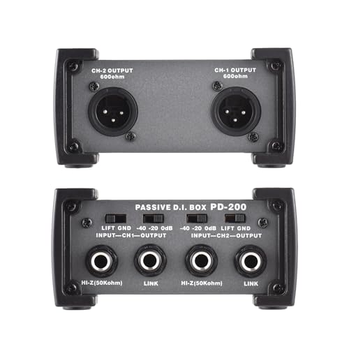 Btuty 2 Kanäle passive DI-Box Einheit Brummen Eliminator 1/4 Zoll Instrument Direct Box zu XLR Professional Impedance Transform Audio Isolator DI Direct Box