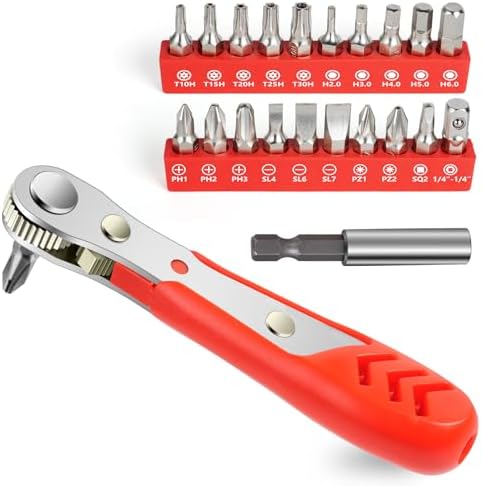 Tournevis à Cliquet 33-en-1 - Magnétique, Embouts Multiples (PH, SL, Torx, Hex), Poignée Ergonomique Pour Bricolage