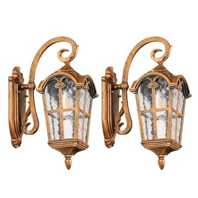 Zanritelit 17.1" H Gold Outdoor Wall Lights - Waterproof & Anti-Rust Aluminum Porch Light Wall Mount, Hammered Exterior Lighting Fixtures, Outside Wall Lantern for Patio, Doorway, Garden, 2 Pack