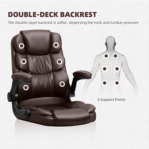 Yamasoro Executive Office Chair,Ergonomic Chair With Lumbar Support,Comfortable Computer Desk Chairs Flip Up Arms And Wheels Swivel Task Chair, Brown #TOP5