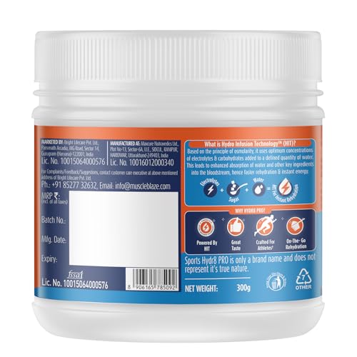 Image of MuscleBlaze Sports Hydr8 PRO (Lemon Lime, 300g, 30 Servings) 950mg Electrolytes | For Instant Rehydration & Energy