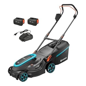 Gardena Akku-Rasenmäher PowerMax 37/36V P4A Ready-to-Use Set: 37 cm Schnittbreite, 45 l Fangkorb, Ergonomisch, Höhenverstellung, Kabellos (14638-20)