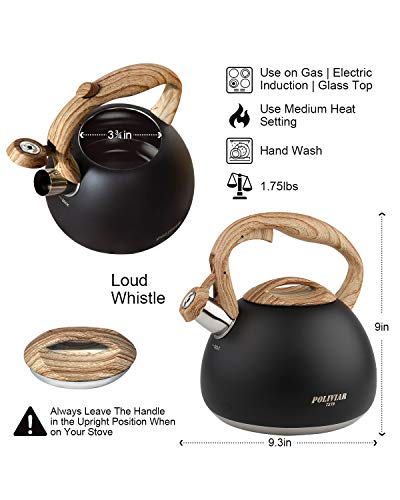 POLIVIAR Tea Kettle, Black Ti Stovetop Tea Kettle 2.7 Quart, Audible Whistling Teapot, Food Grade Stainless Steel for Anti-Rust and Anti Hot Handle, Suitable for All Heat Sources (JX2018-WB20) - Thumbnail 3