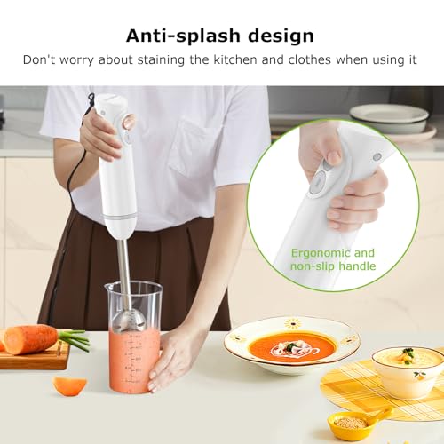 Bonsenkitchen Hand Blender, Immersion Blender with 2 Mixing Speed, 2-In-1 Hand Held Stick Mixer with Beaker for Soups, Smoothies, Sauce, White