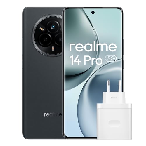 realme 14Pro 5G Smartphone 12+512 GB Teléfono Móvil, Procesador Dimensity 7300, Batería 5280mAh Carga Rápida de 45W,120Hz 6.77″ OLED Pantalla, Cámara Triple de 50MP OIS, Negro (con Adaptador)