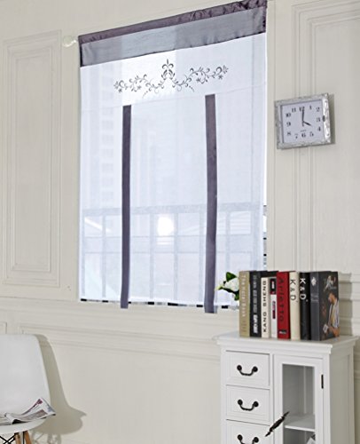 Zebrasmile Lifable Voile Floral Bowknot Ribbon Tie Up Roman Curtain Rod Pocket Curtain Balloon Curtain Semi Sheer Kitchen Balloon Window Curtain, Cartoon, 39.5 X 55 Inch, Gray #TOP3