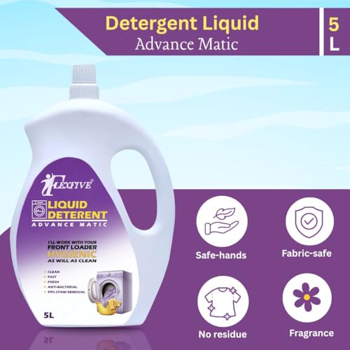 Image of Total Wash Matic Detergent Liquid | 5Ltr | Removes Tough Stains | Gentle on Clothes | Refreshing Fragrance | Liquid Detergent for Washing Machine and Hand Wash | (Lavender)