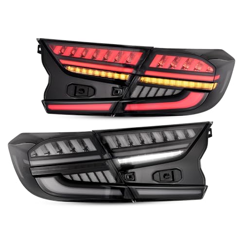 VLAND Led Tail Lights Compatible with Honda Accord 10th Gen 2018-2023 Rear Lamps w/Dynamic Animation Breathing Light w/Switchback Smoked Clear Pair 4Pcs