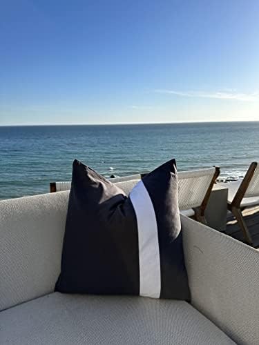 HOUSE OF MALIBU 100% Linen Decorative Throw Pillow Cover Dark Grey Color Two Sides White Stripe Bed Couch Sofa Lounge Cushion Pillow Sham Cover 20"x20"