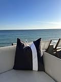 HOUSE OF MALIBU 100% Linen Decorative Throw Pillow Cover Charcoal Grey Color Two Sideded White Strip
