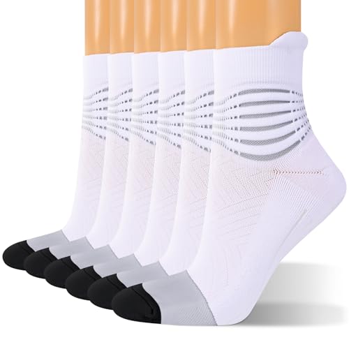 IRAMY Lot de 3 paires de chaussettes de compression Coolmax pour course à pied avec maintien de cheville pour homme et femme, chaussettes athlétiques rembourrées pour fasciite plantaire, M