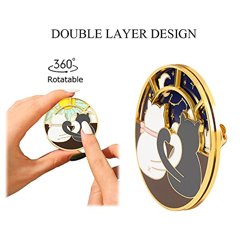 Spinner Anime Cat Enamel Pin - Rotatable Cute Couple Cats Alloy Metal Brooch Lapel Pins For Backpack Bag Jackets (2 Pcs Spin Cat Pins) #TOP2