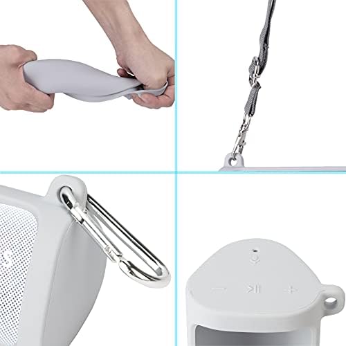 Khanka Silicone Case for Sonos Roam/Roam SL Portable Wireless Speaker, with Shoulder Strap and Carabiner. (Grey)