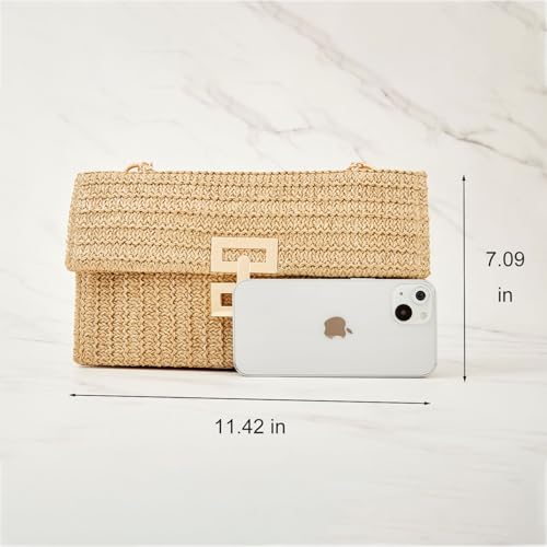 Image of Huralona Women Straw Woven Clutch Purse Pleated Handbag for Summer Beach Vacation Straw Shoulder Crossbody Bag