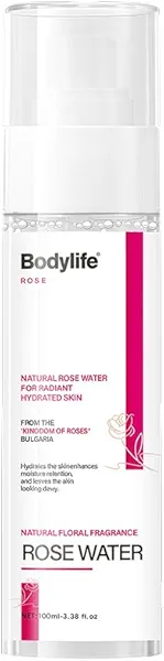 Bodylife Rose Water Hydrating Facial Toner Mist Refreshing Facial Mist for All Skin Types,Refreshing, Conditioning, Soothing, Moisturizing, Perfect for Travel,3.38 Fl Oz