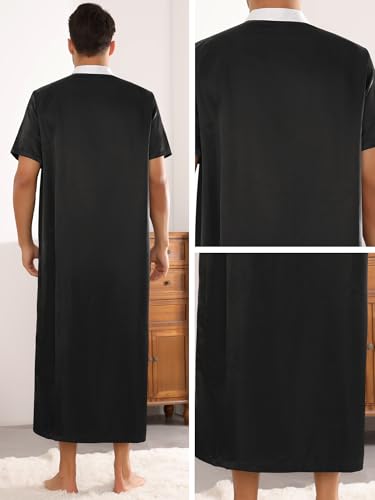 Lars Amadeus Nightshirts for Men's Short Sleeves Band Collar Sleep Shirts Satin Nightgown4