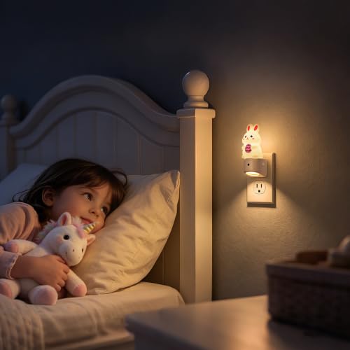 Image of DORESshop LED Night Light for Kids, Bunny Night Lights Plug into Wall, 8 Colors+ Soft White 3000K Nightlight, Dusk to Dawn Sensor, Nightlights for Kids Room, Bedroom, Birthday Gift, 2 Packs