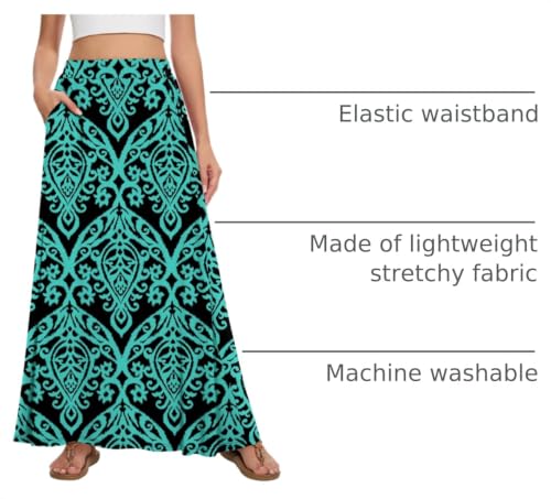 Image of Womens Maxi A-line Long Skirt Casual 2026 Elastic High Waist Flowy Skirts with Pockets