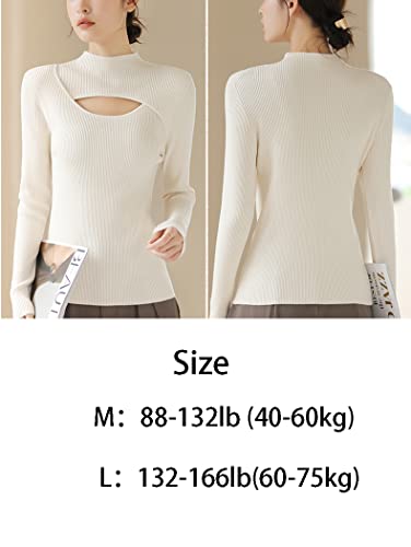 Image of Women Mock Neck Cutout Front Top Long Sleeve Light Weight Ribbed Knitting Sweater Bodycon Casual Shirt