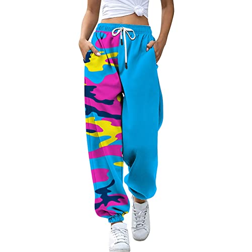 OYZ Pantalones deportivos de fitness de talla grande con cordón para mujer, pantalones deportivos sueltos para entrenamiento, gimnasio, correr, con bolsillos, 2021, Azul#007, XXL