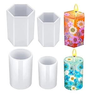 TROYSINC Kerzenform Silikon 4 Pcs Kerzenform Gießform zum Gießen Set,3D zylindrische Kerzenformen,zylindrische,Hexagon…