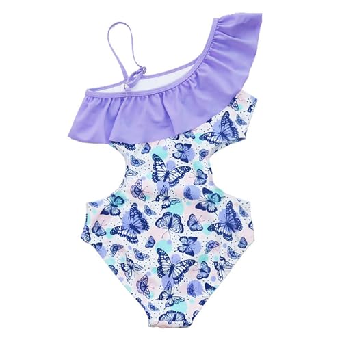 Teen Girls One Piece Cutout Swimsuits One Shoulder Ruffle Bathing Suit Girl Butterfly Tropical Print Beach Swimwear2