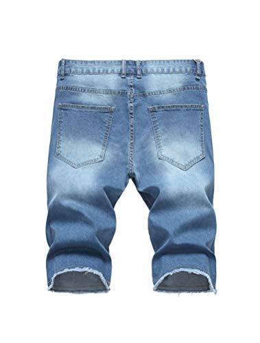 Image of PASOK Men's Casual Denim Shorts Distressed Stretchy Jeans Shorts Ripped Short Pants