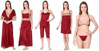 uwnaqa Women Satin Sexy Night Dress Honeymoon & Regular 1 Nighty, 1 Robe, 1 Bra, 1 Panty, 1 Top & 1 Shorts-picture-38