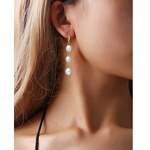 Long Pearl Earrings for Women 14K Gold Plated Sterling Silver Baroque Pearl Dangle Drop Earrings With Elegant Hook3