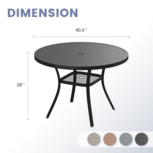 Image of VICLLAX 40.6 inch Round Patio Table, Outdoor Dining Table for 4 with Umbrella Hole for Garden Lawn Deck Backyard, Black