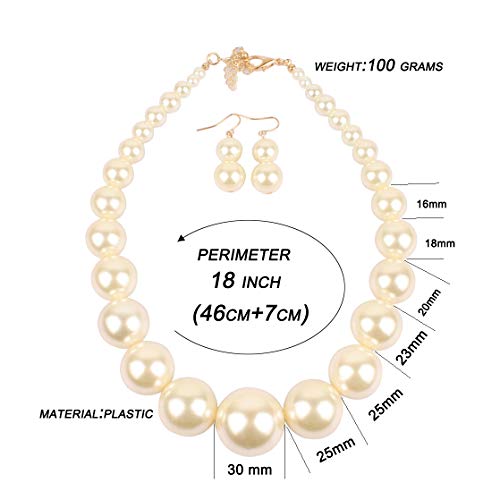 Kosmos-Li Large Beads Style Big Faux Pearl Strand Choker Necklace With Earrings Set #TOP2
