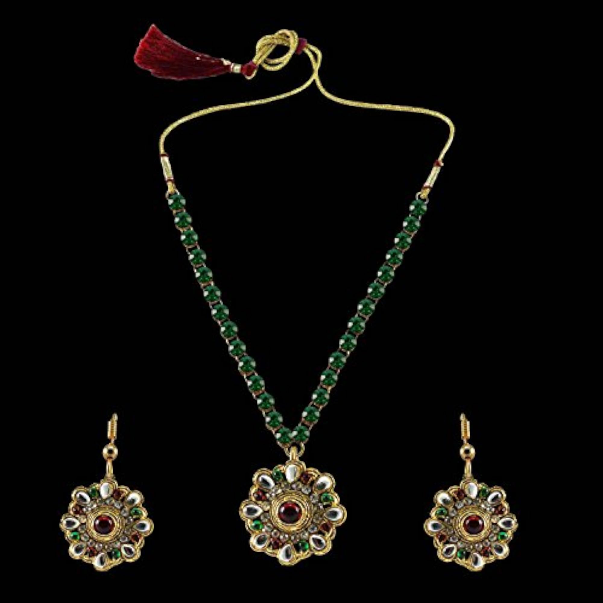 Women's Multi Stone Stud Brass Pendant Set, Elegant