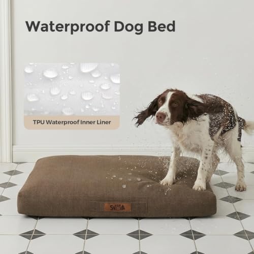 Image of Sytopia 36 Inch Indestructible Dog Bed for Large Dogs, Waterproof Chew Proof Orthopedic Pet Mat for Crate with Machinne Wshable Cover, Great for Indoor Outdoor Use, Brown